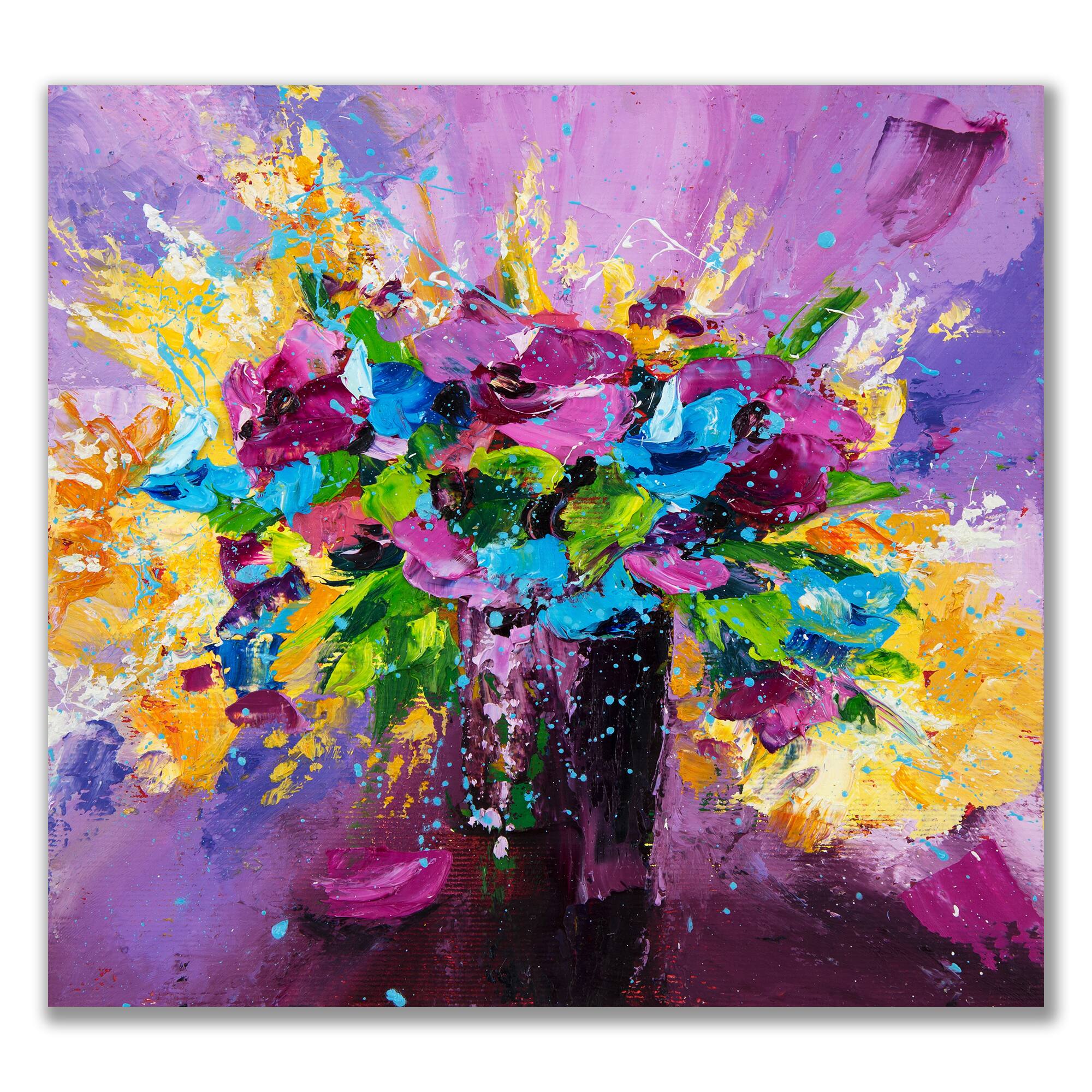Designart - Bright Bouquet Of Spring Flowers On Purple Background